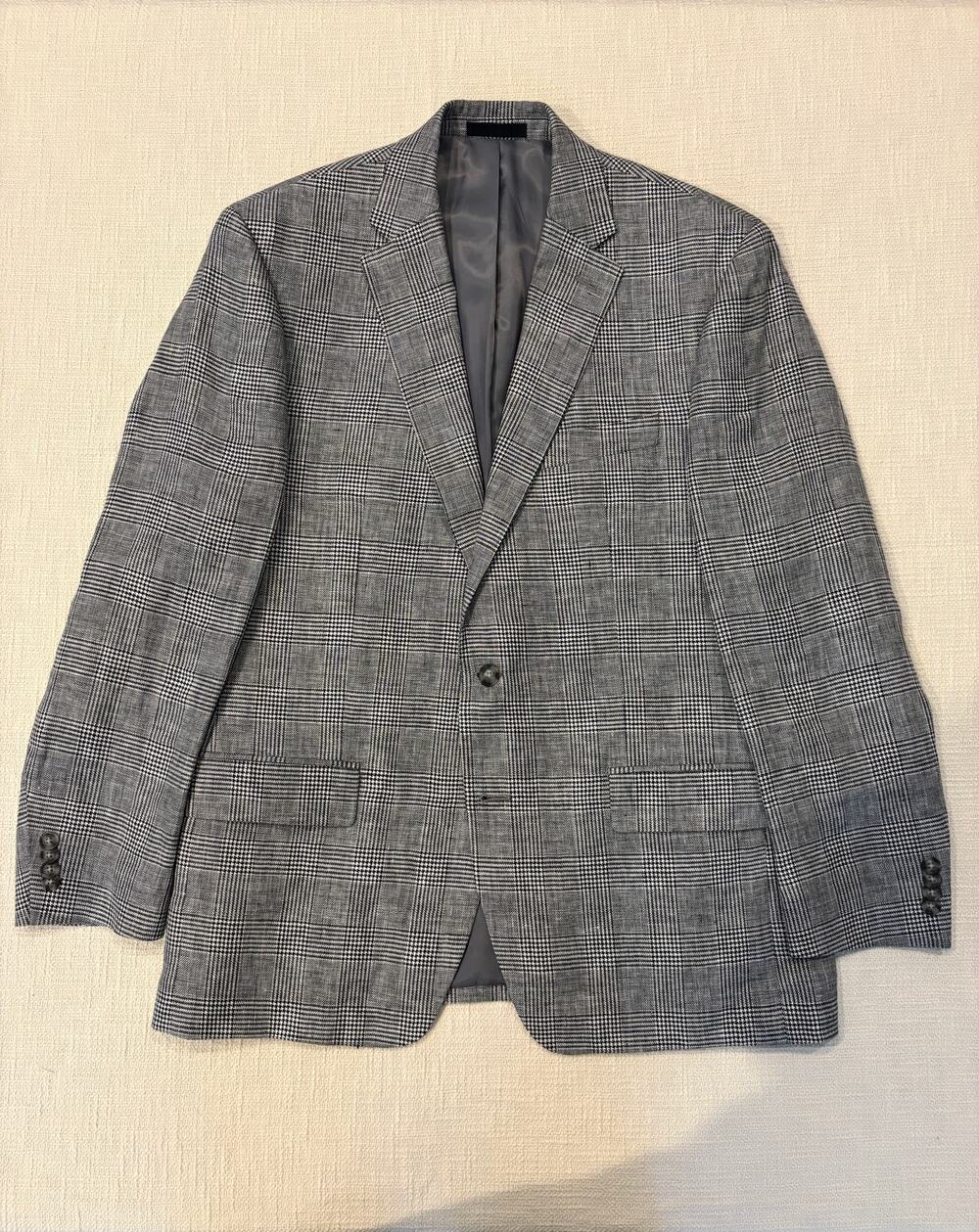 Michael Kors Men's 42R Linen Sport Coat Blazer Gray Glen Plaid One Button